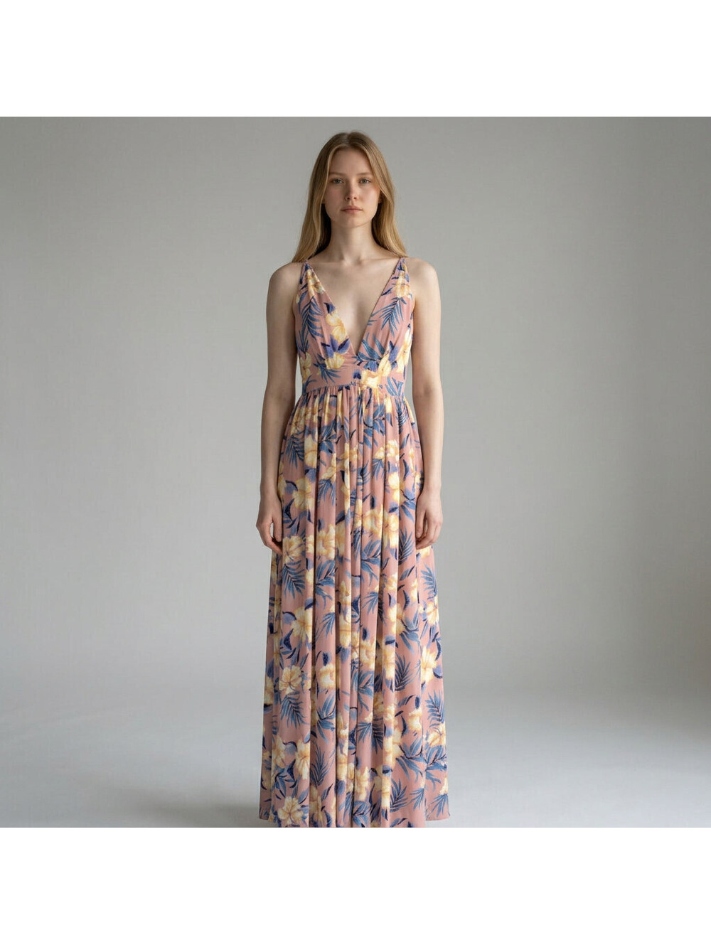 New Dress Day Dress Women S Small Pink Floral Maxi Long V-Neck Zipper Belted